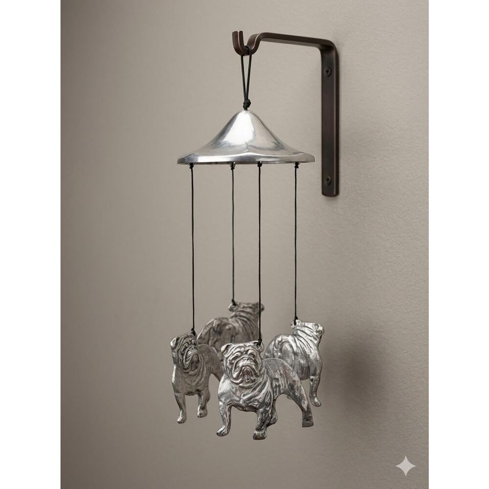Vintage Dannyquest Designs Pewter English Bulldog Wind Chime Dog Breed Art